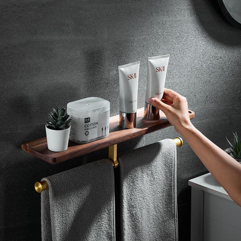 Solid Wood Bathroom Towel Rack Shelving Rack Wall Hanging Storage Hanging Rack Dresser Storage Rack Bathroom Brushed Gold