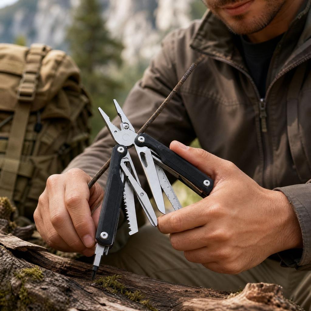 Folding Multitool with Handle, Multifunctional Pliers and Scissors for Outdoor and