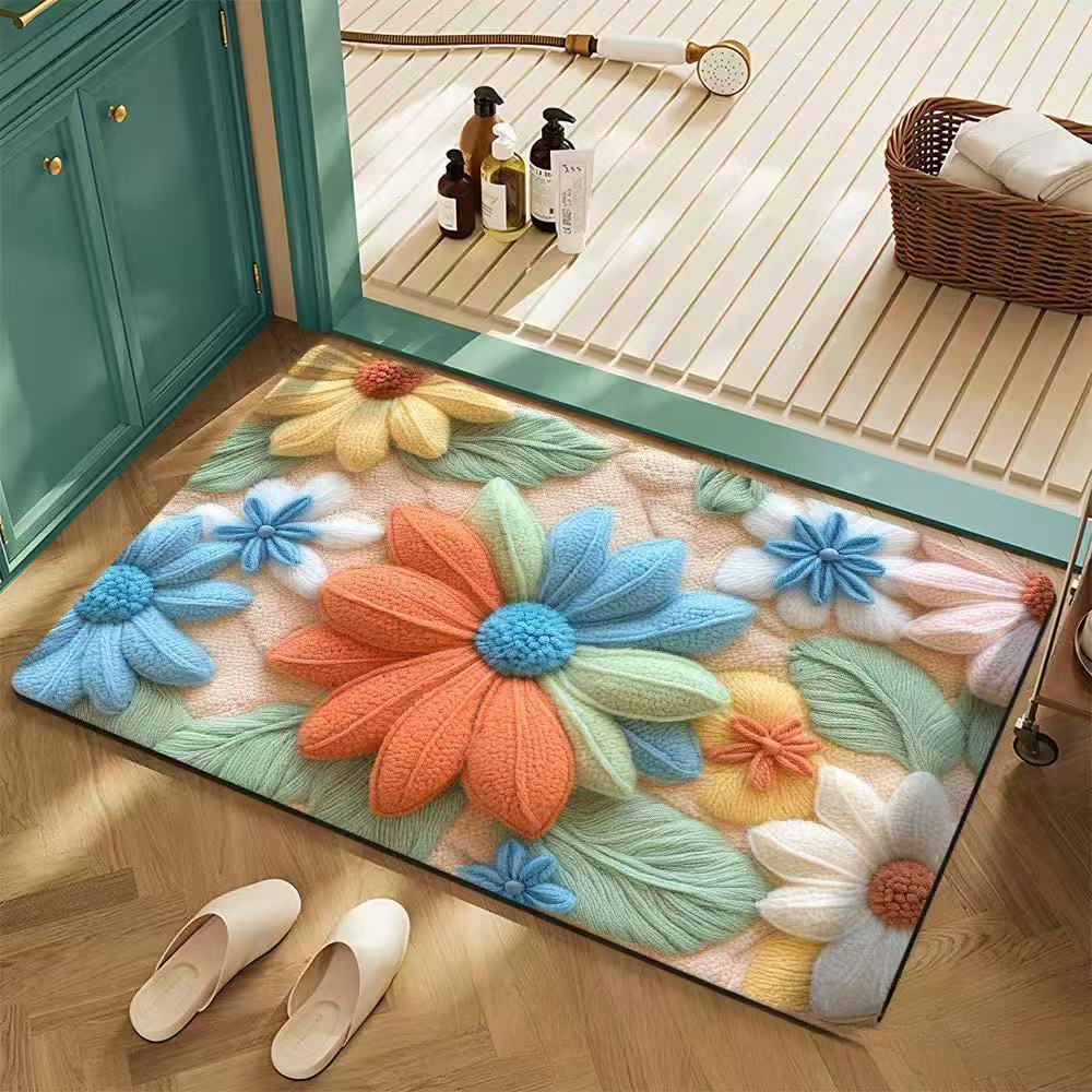FlowerThickening Bathroom Cashmere Mat Bath Non-slip Carpets In Wash Basin Bathtub  Floor Rug Shower Room Doormat Memory Foam 3D Pad