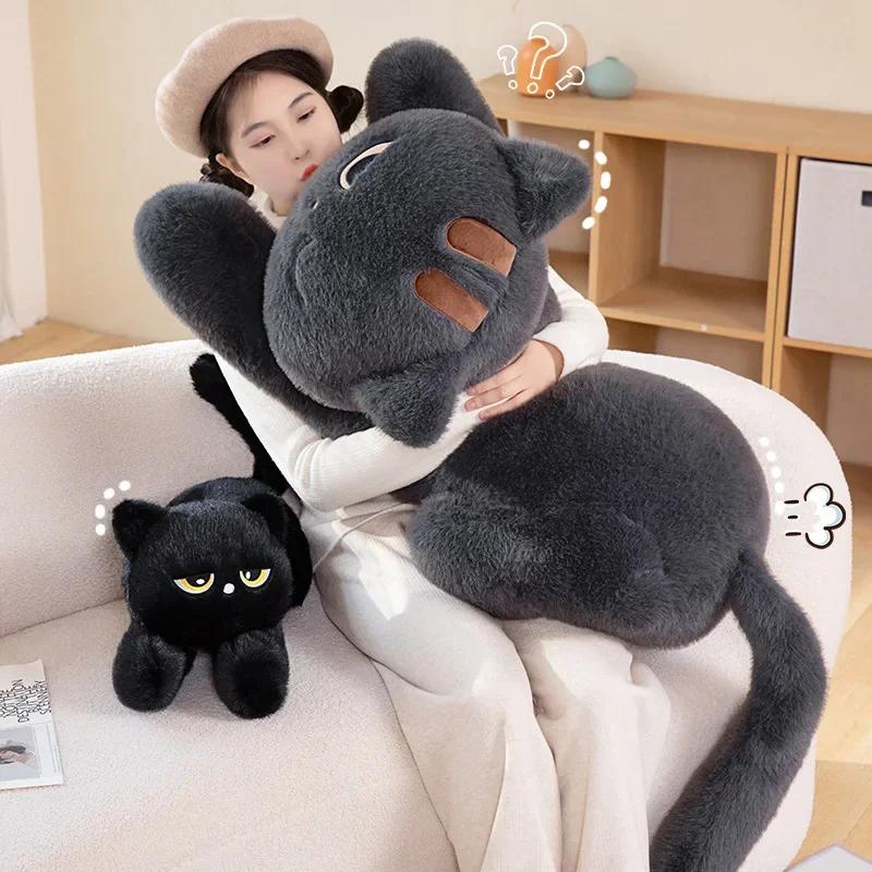 Cute Cartoon Animal Black Gray Cat Plush Long Pillow Kawaii Kitty Stuffed Toy For Children Sleep Appease Doll Room Decor Gift
