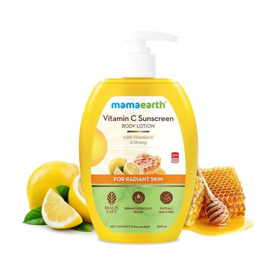 Mamaearth Loção Corporal Vitamina C Para Mulheres E Homens, Loção Corporal Para Pele Seca - Pacote Com 2 (400 ml * 2)