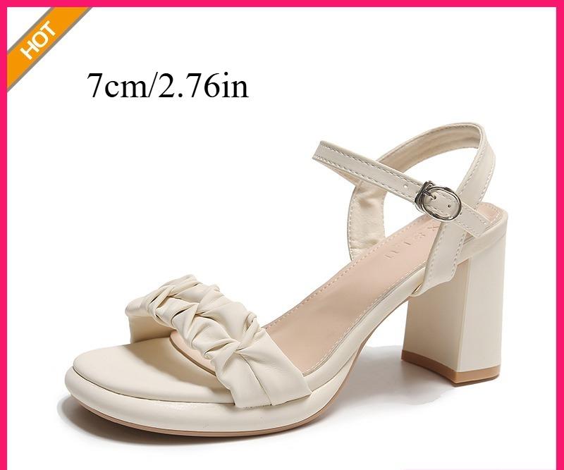 Women's Versatile High Heel Sandals 5cm/1.97in /7cm/2.76in Summer Chunky Heel Open Toe Fashionable One Buckle High Heels