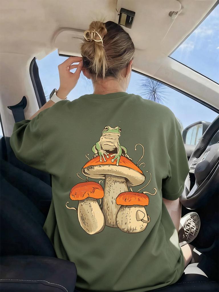 Mushroom Dark Academia Frog Printing TShirts Women Basics Soft Short Sleeve Tops Loose ONeck T Shirts Summer Womans Clothes
