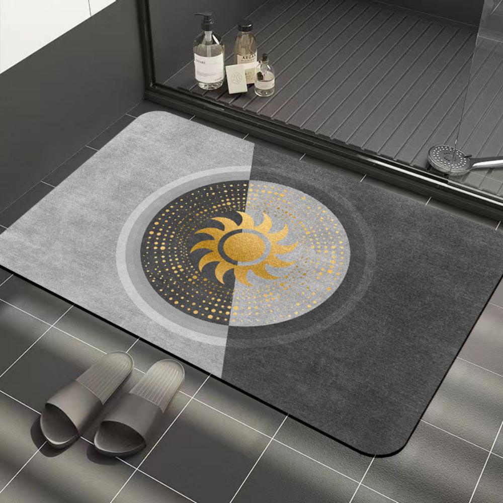 Stripe Floral Diatomite Bath Mat Non-Slip Super Water Absorbent Quick Dry Shower Floor Rug Grey Household Bathroom Mat