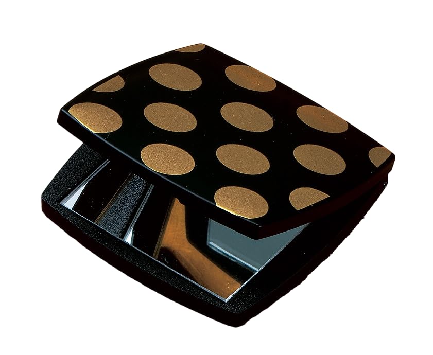 

Nakatani Brothers Yamanaka Lacquer Compact Mirror with Magnifying Glass, Black Polka Dots and Gold, 37-0405
