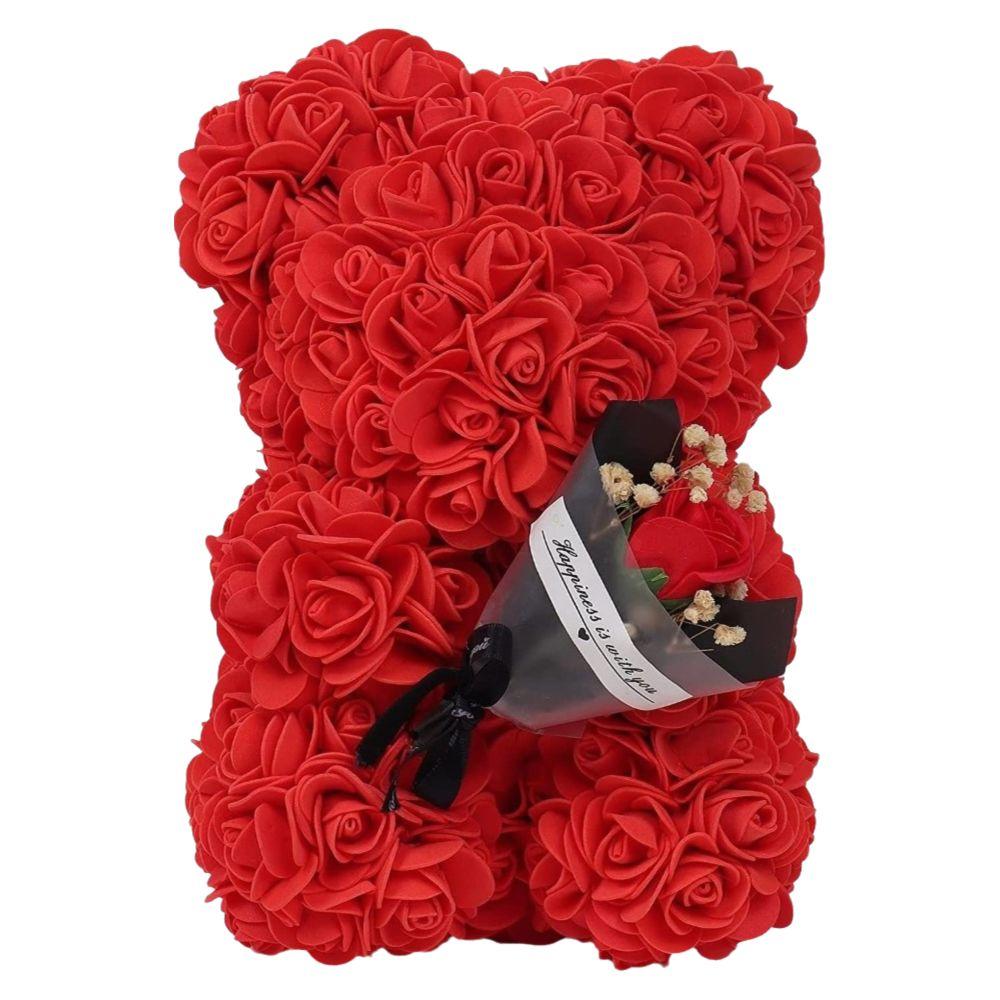 24cm Size Eternal Rose Bear Flower Bouquet Foam Flowers Rose Bear Artificial Rose Long Lasting Eternal Rose Bear
