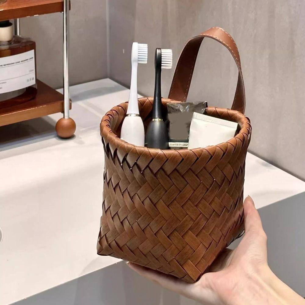 Hand-Woven Imitation Rattan Hanging Basket Plastic Garlic Ginger Storage Basket for Kitchen