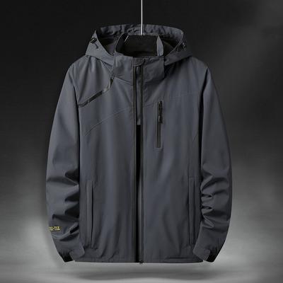 Herren Frühling und Herbst Plus Size Einfarbig Langarm Hübsche Punchingjacke Mit Kapuze Outdoor Bergsteigerjacke