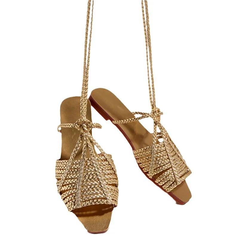 Fashion Womens Shoes 2025 All-Match Female Sandal Open Toe Large Size Strappy Heels Luxury New Girls Flat Peep Summer Big Beige