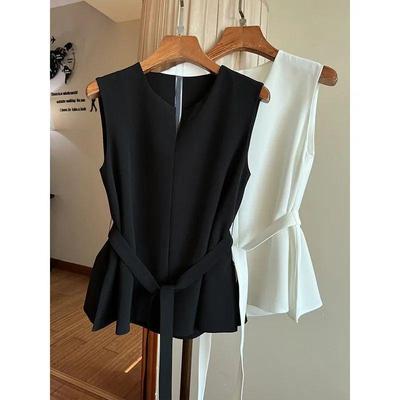Damen Frühling und Sommer Ärmellos Pendler Slim Blusen Französischer Minimalistischer Stil Hemd