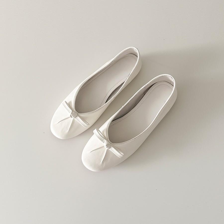 Sheepskin version~ round head French bow ballet shoes women's shallow mouth one pedal temperament flat Mary Jane single shoes