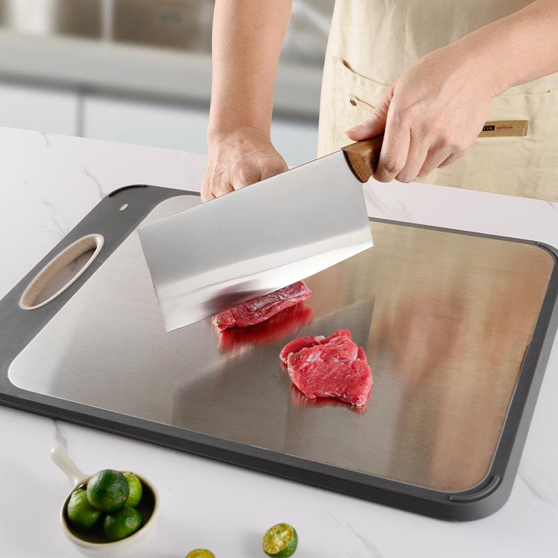 Dual-Sided Titanium & Stainless Steel Cutting Board with Wheat Straw 304