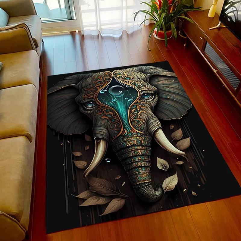 3D Printed Africa Elephant Face Close-up Animals Rugs for Bedroom Home Decor Play Mats Living Room Carpets Non-slip Floor Mats