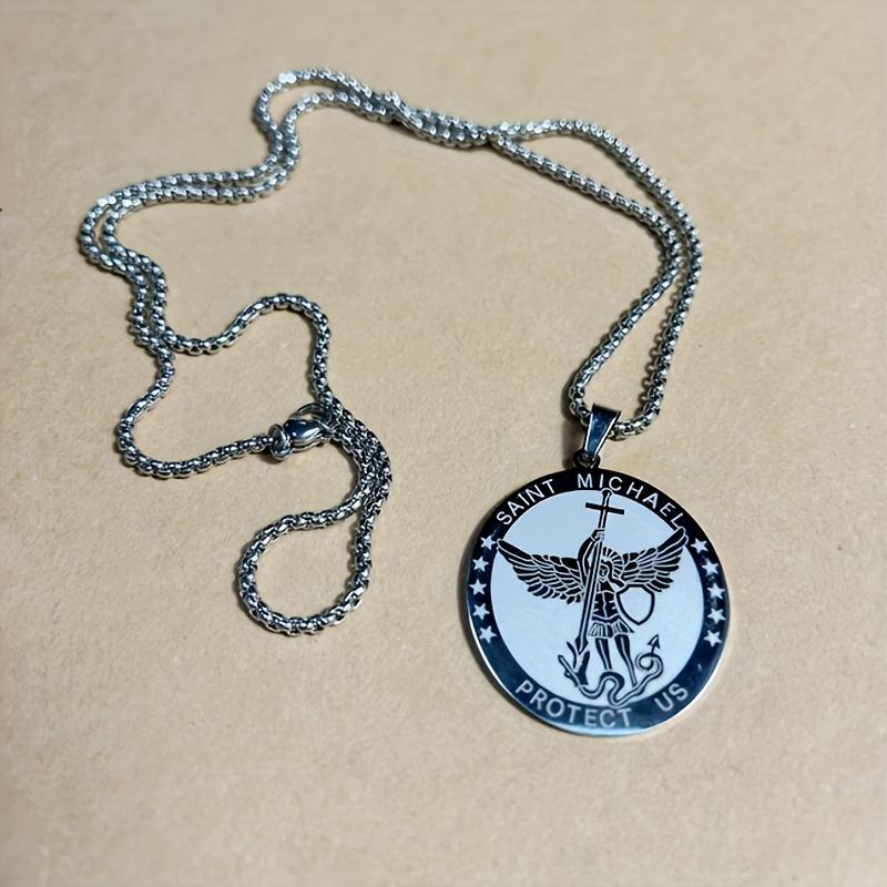 A Stainless Steel Necklace Pendant of Saint Michael the Archangel Suitable for Men and Women To Wear Everyday