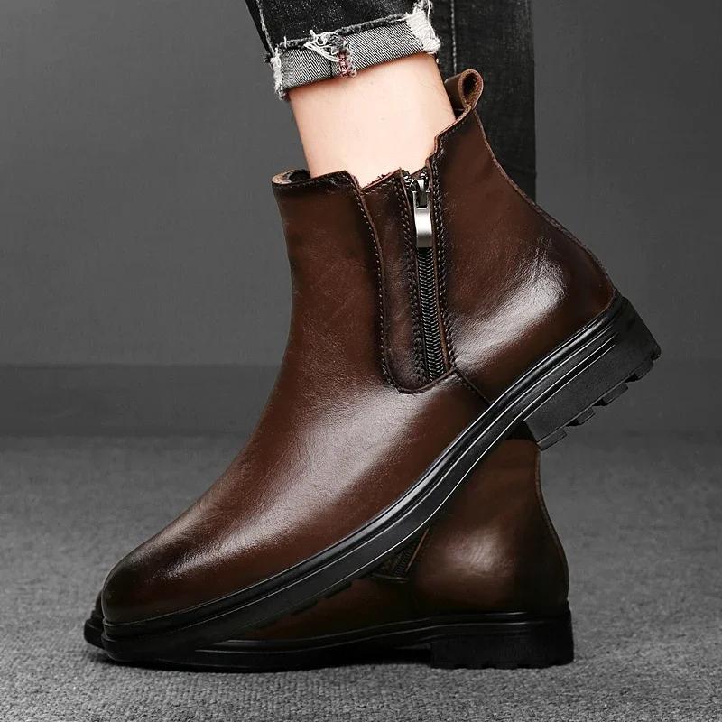 British Style Chelsea Men Boots Ankle Boots Retro Casual Leather Boots Side Zipper Male Business Footwear Handmade Walking Shoes