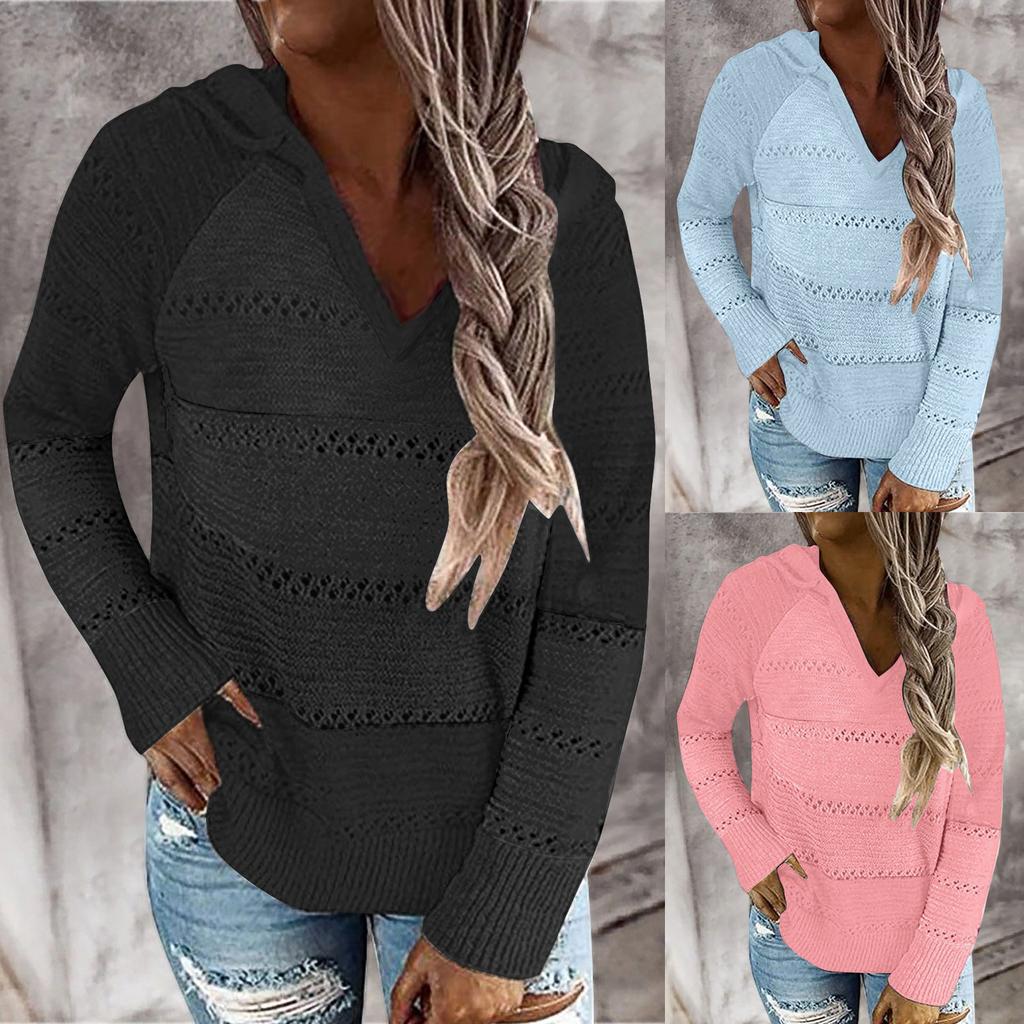 Fashion Women Casual Solid  Long Sleeves Hooded Sweater Blouse Tops