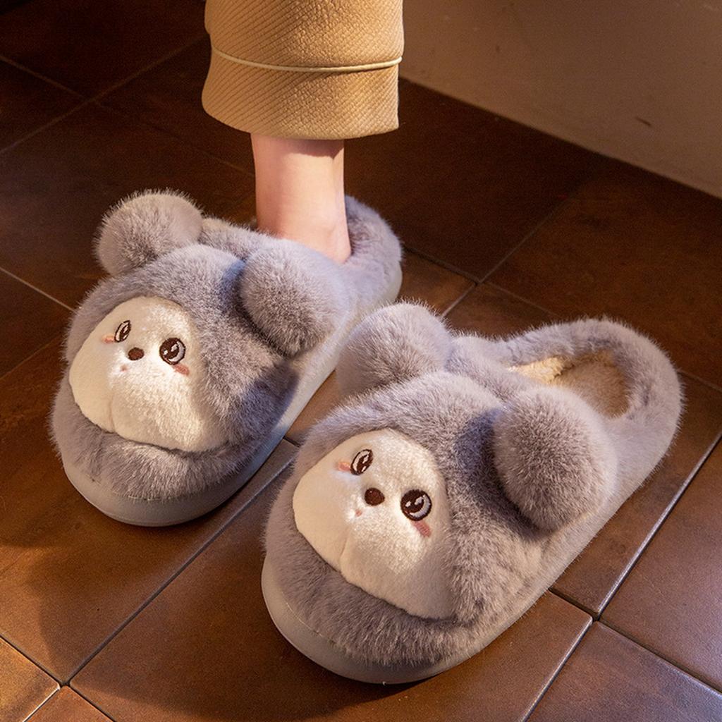 Winter Home Warm Baotou Cotton Slippers Girl Heart Cute Plush Bear Soft Bottom Slippers.