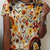 Plus Size Women's 3D Printed Sunflower Pattern T-shirt An Elegant Casual Crew Neck Short Sleeved Top