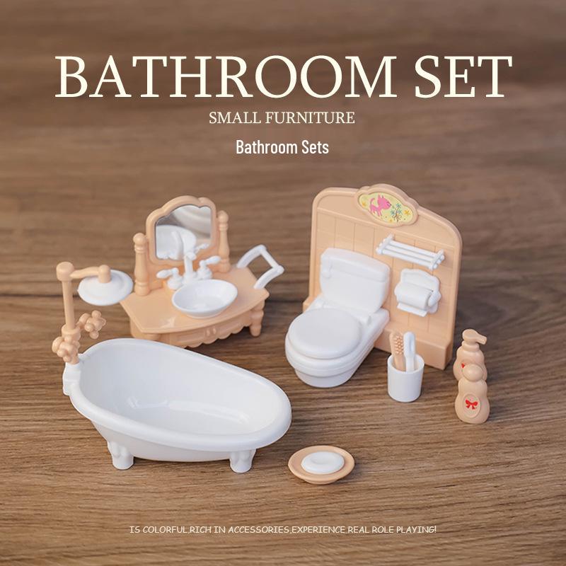 Mini Dollhouse Accessories: Bedroom & Kitchen Play Furniture Set