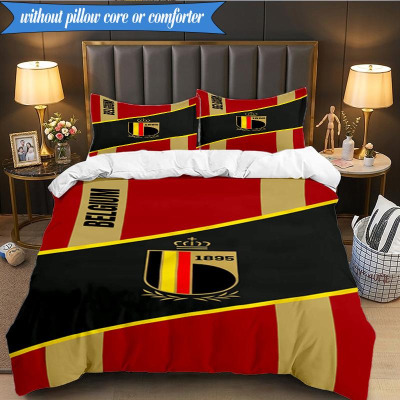3PCS Belgian Football Association Emblem Bedding Set 2D Printing (Includes 1 Duvet Cover + 2 Pillowcases Coreless), Bedroom decor,Fan gift