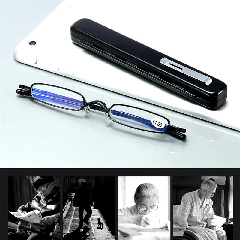 Unisex Pocket Reading Glasses Slim Mini Metal Readers With Pen Tube Case Men Women Hd Reader Eyeglasses Diopter +1.0/2.0/3.0/4.0