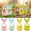 12PCS Multicolor Easter Gift Boxes Paper Cartoon Pattern Packaging Box Handle Ribbon Rabbit Ear Candy Basket Festival Supplies