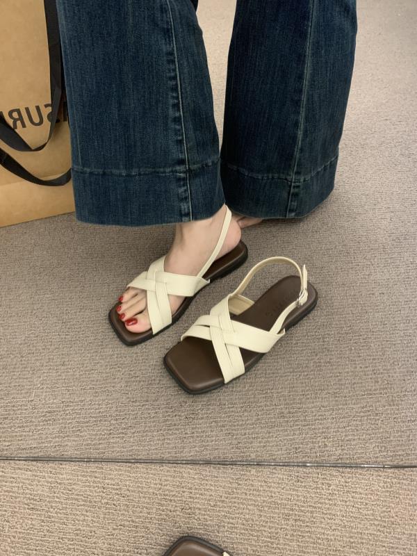 Fashion Open Toe Comfort Shoes for Women Roman Sandals Breathable Cross 2025 Summer Peep Retro Gladiator New Square Girls Flat Scandals
