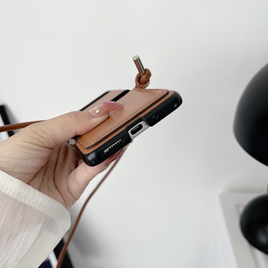 Crossbody Lanyard Card Holder Leather Case For Samsung Galaxy Z Flip 5 4 3 Flip5 Flip4 Flip3 5G Business Sholder Strap Cover
