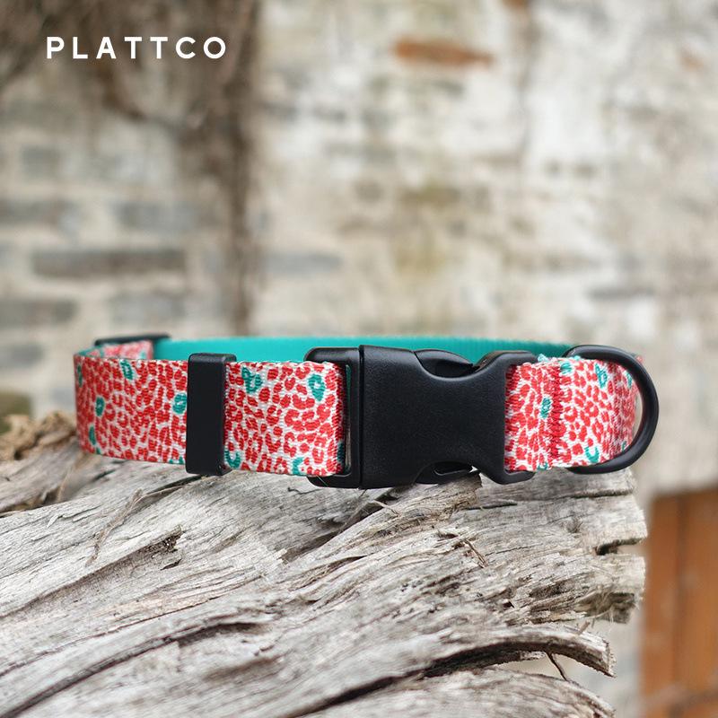 PLATTCO Red Leopard Print Nylon Dog Collar - PDC332 M 2.5cm (42-48cm)