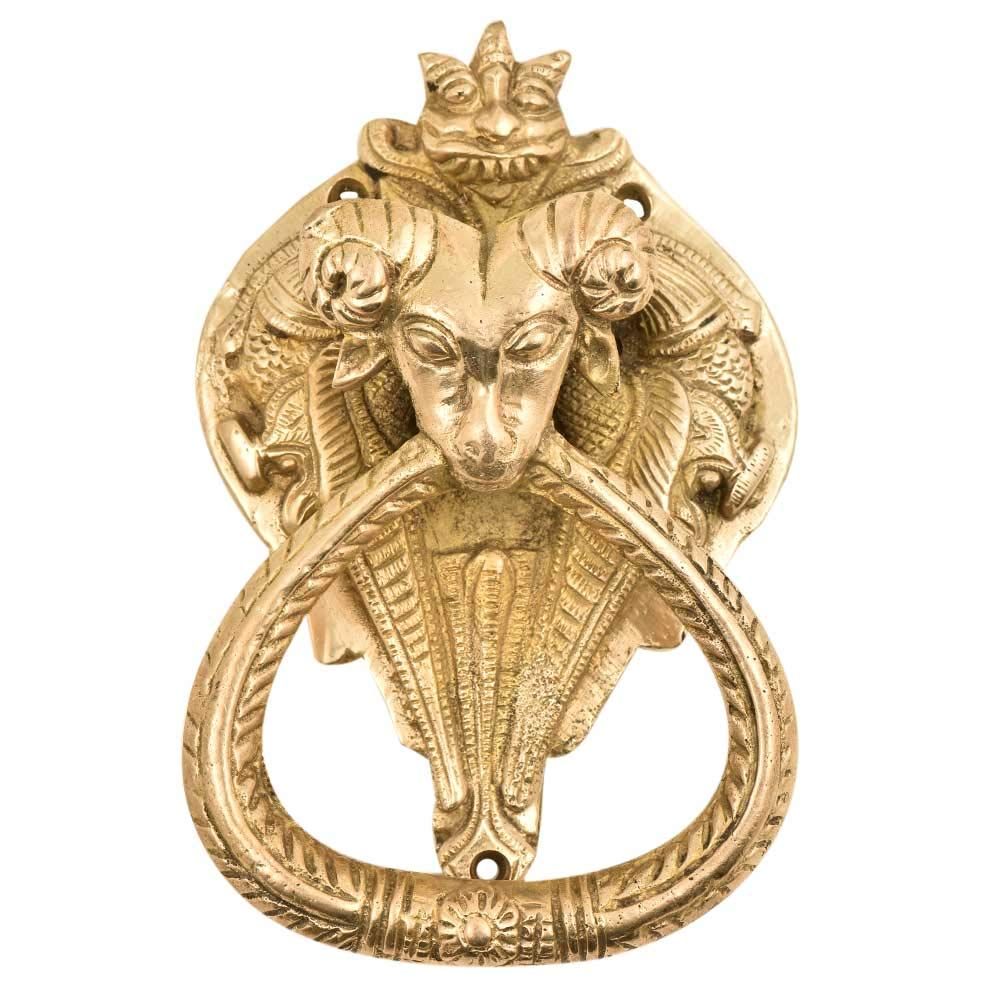 

Латунный дверной молоток в виде драконов за головой овцы - Золотые предметы для украшения входной двери - Антикварный дверной звонок Georgion