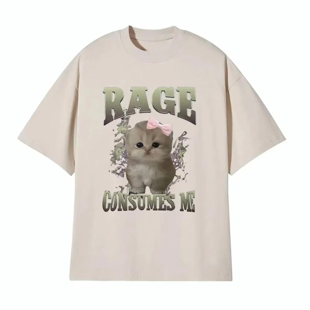 Rage Consumes Me Funny Gifts Cat Meme T Shirt Unisex Fashion Kawaii Tshirts Short Sleeve Casual Tshirts Womens Y2K Clothing