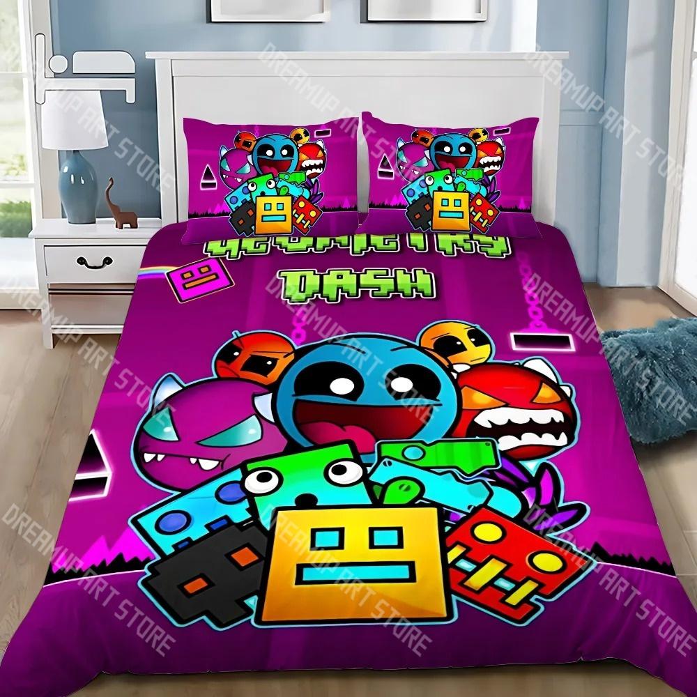 Fashion Hip Hop Angry Geometry Dash Bedding Set Single Twin Full Queen King Size Bed Set Kids Bedroom Duvetcover Sets Bed Sheet