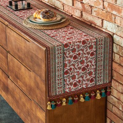 Drapeau de Table Rétro Haut de Gamme Restaurant Imperméable Résistant à l'Huile Tapis de Table Maison de Vacances Table Basse Armoire Jacquard Frange Résistant aux Plis Chemin de Table