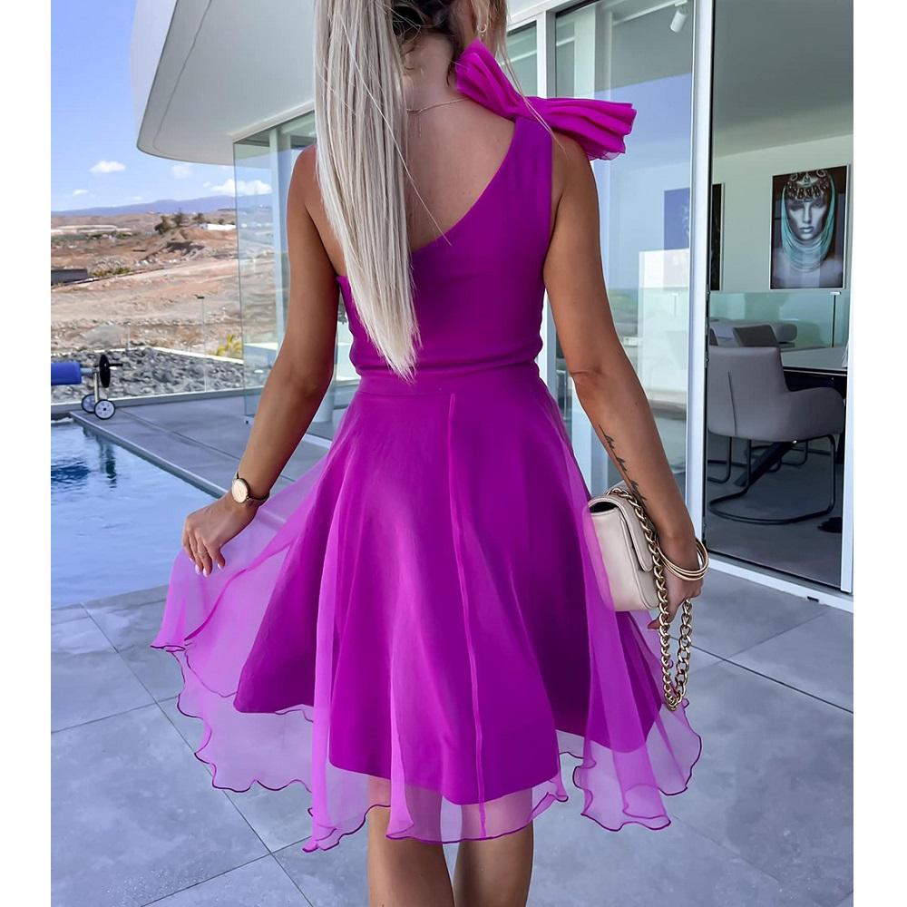 Women Summer Mesh Dresses Single Shoulder Mini Dress Ladies Party Vestidos
