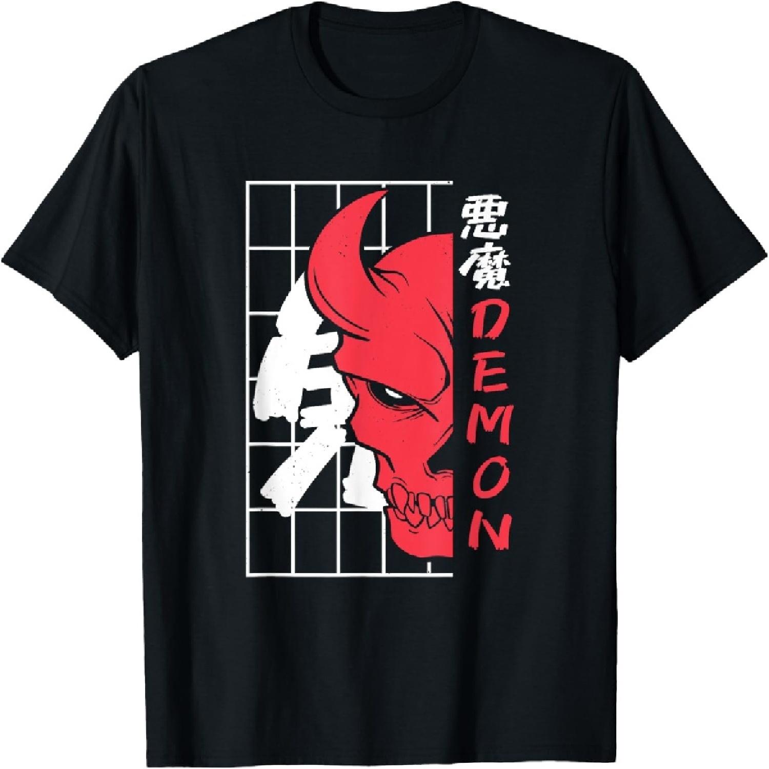 Skull devil oni harajuku aesthetic Japanese demon art face T-Shirt S
