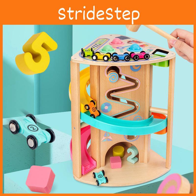 Toddler Wooden Toy Creative Play With Rotating Slide Car For Growth Cognitive