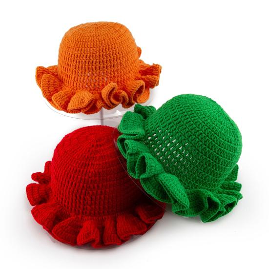 Fisherman Hat Solid Color Ruffled Brim Design Knitting Hat Windproof Warm Sun Protection Outdoor Activities Hat