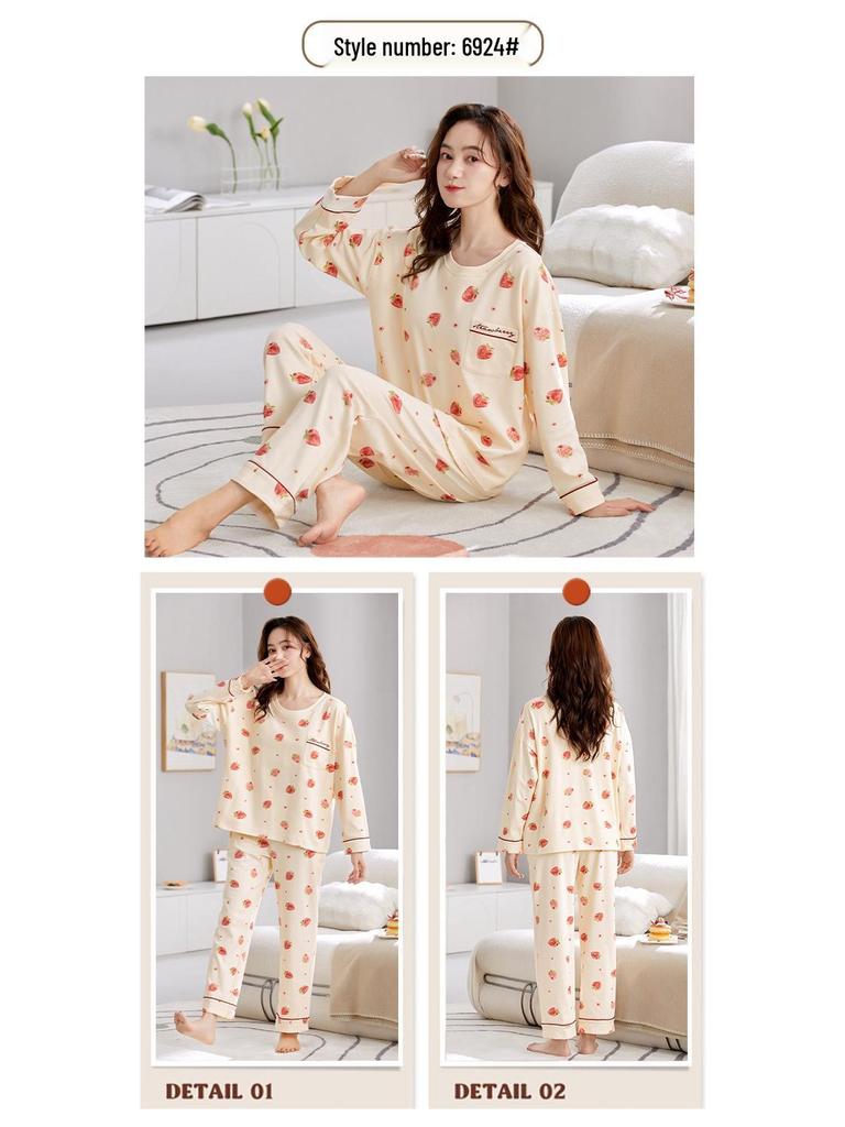 Damen Langarm Baumwoll-Pyjama-Set für Herbst/Winter