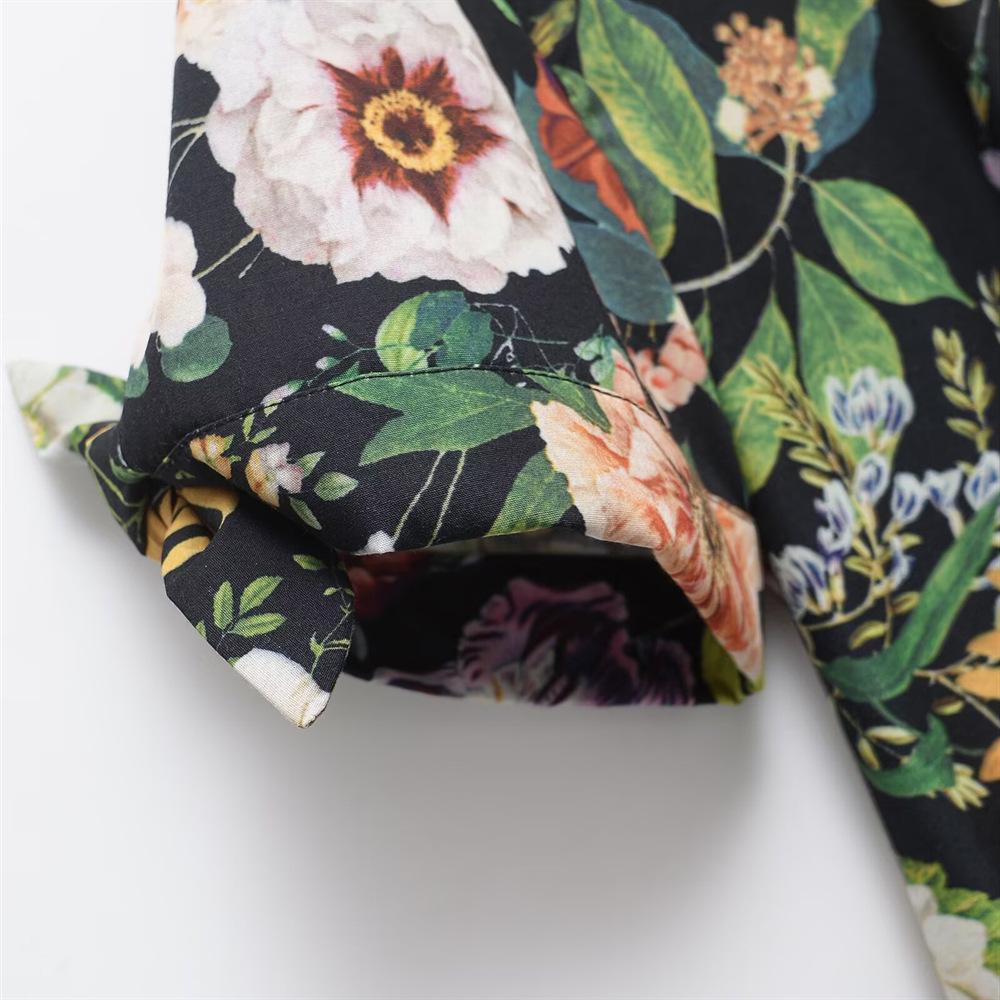 2025 Spring/Summer Women's Slim Fit Print Dress - Sweet, Simple, Turn-Down Collar, Short Sleeve, Waist-Cinching Style