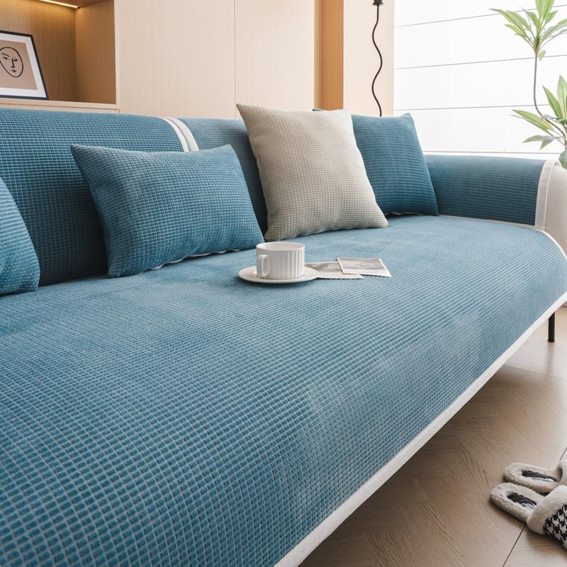Corn Fleece Four Seasons Universal Sofa Cover Sofa Pad Solid Color Plaid Sofa Mat for Living Room Non-Slip L Shaped Couch Cushion