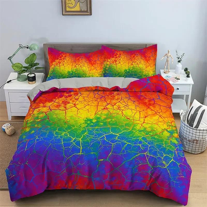 Abstract Geometric Duvet Cover Microfiber Queen Bedding Set For Boys Girls Room Rainbow Plaid Print Quilt Cover With Pillowcase