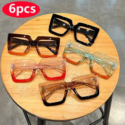 Large Square Frame Clear Lens Glasses Color Block Fashion Computer Spectacles For Women Men Trendy Eyewear