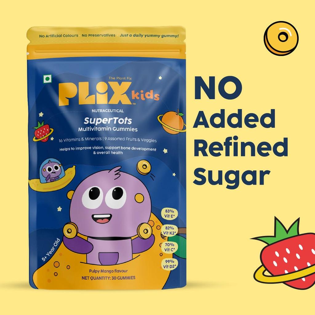 PLIX THE PLANT FIX KIDS™- SuperTots Multivitamin Gummies | 16 Vitamins & Minerals | Helps Maintain Vision & Overall Health | Mango Flavour | No A