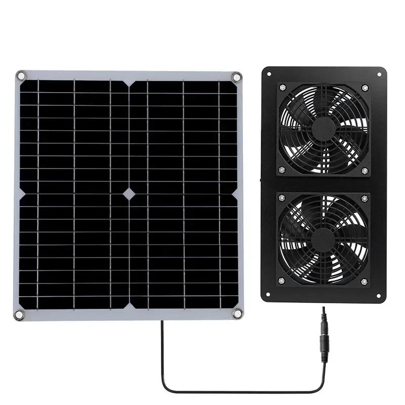 

Высокоэффективный наружный солнечный вентилятор с двумя вытяжными вентиляторами для собачьего склада, тепличного вентилятора, воздушного насоса, температуры охлаждения