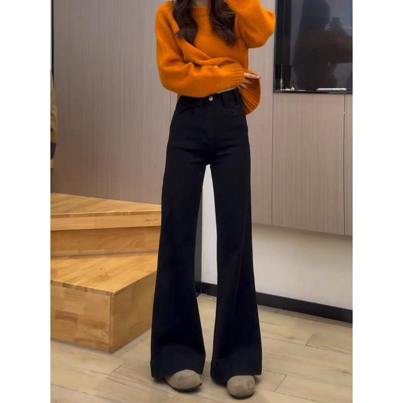 Plus Size Fluffy Micro-Flare High Waist Stretch Slimming Bell Bottom Jeans for Women - 2025 Autumn/Winter L