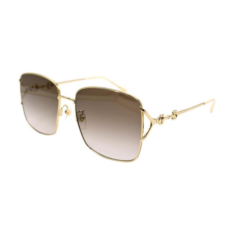 GUCCI 1955 Horsebit Metal Herringbone Metallic Sunglasses Sunglasses Women's Gold/Tawny Gradient