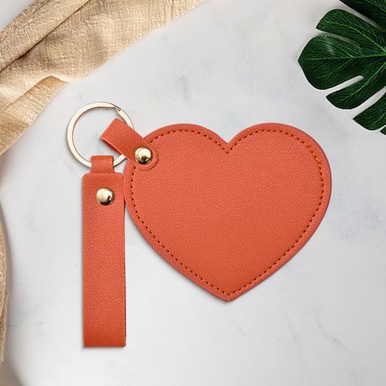 Love Heart Shape Makeup Mirror Waterproof Faux Leather Vanity Mirror Keychain Portable Travel Women Handheld Cosmetic Mirror Bag Pendant