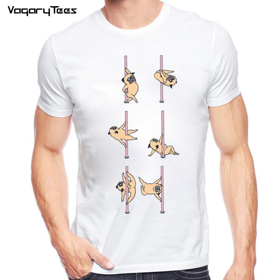 Funny Cute Pugs Dance T Shirt men's English Bulldog/cat Pole Dancing Printed T-Shirt Hipster Short Sleeve