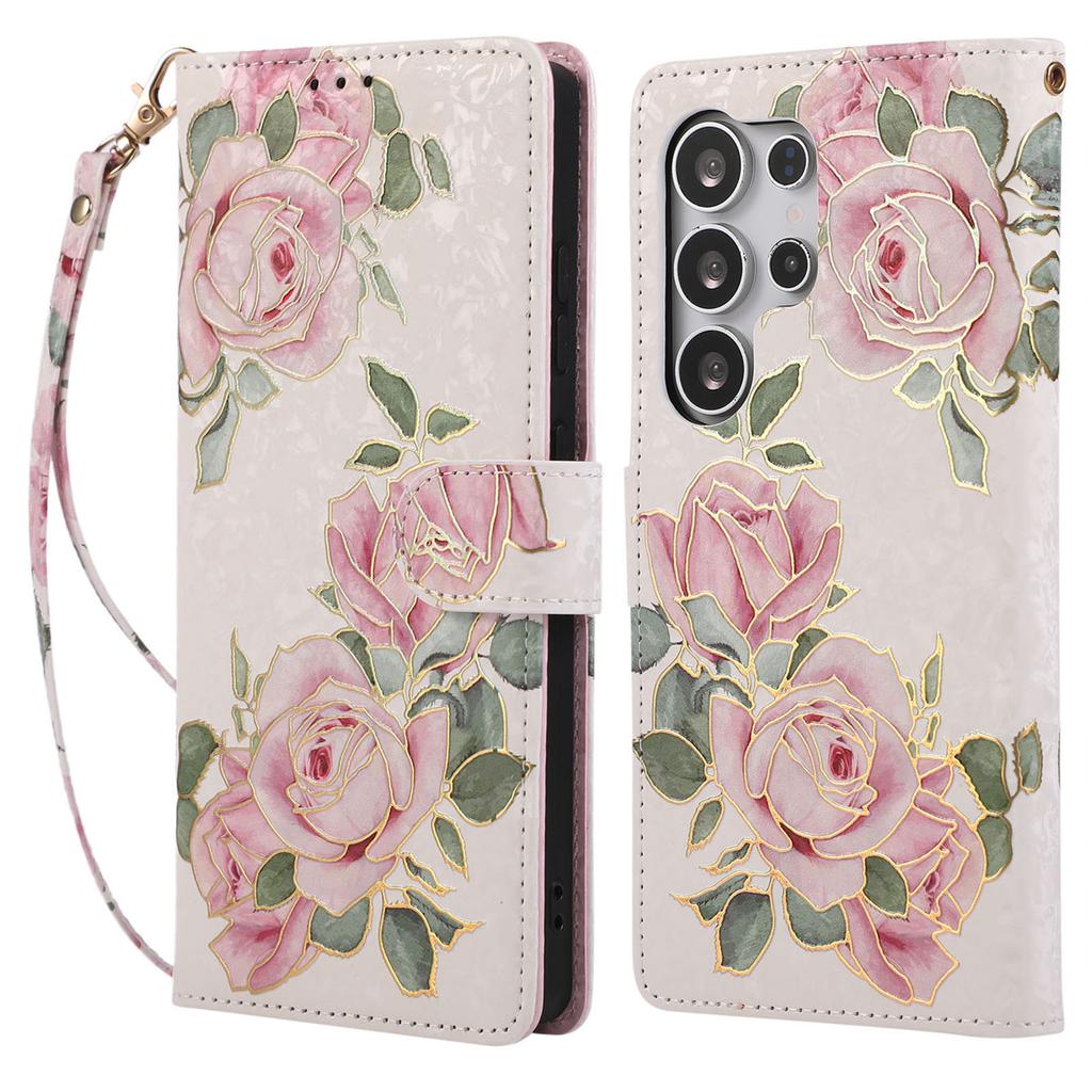 Etui dla Samsunga Galaxy S25+/S24+ Blokujące RFID Skórzane Etui na Telefon z Kwiatowym Wzorem