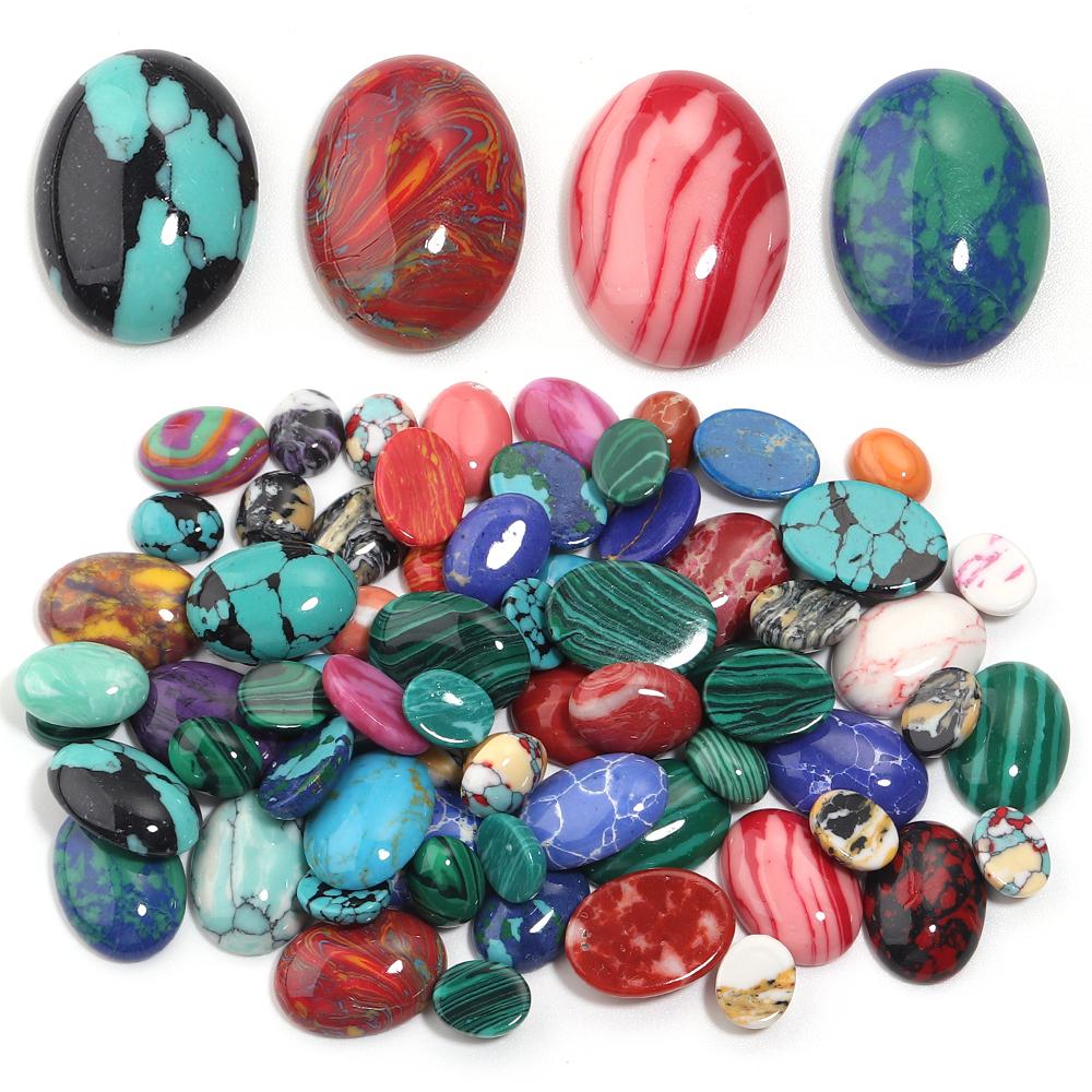 10pcs Synthetic Turquoise Cabochon Beads Oval Flat Back Cabochon Loose Beads For DIY Jewelry Making Pendants Ring Accessories